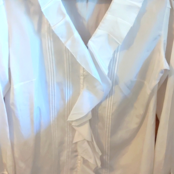 CHICO’S Ruffle Delight Carrick LS Blouse Button Down Silk Optic White Sz 1 - Picture 4 of 4